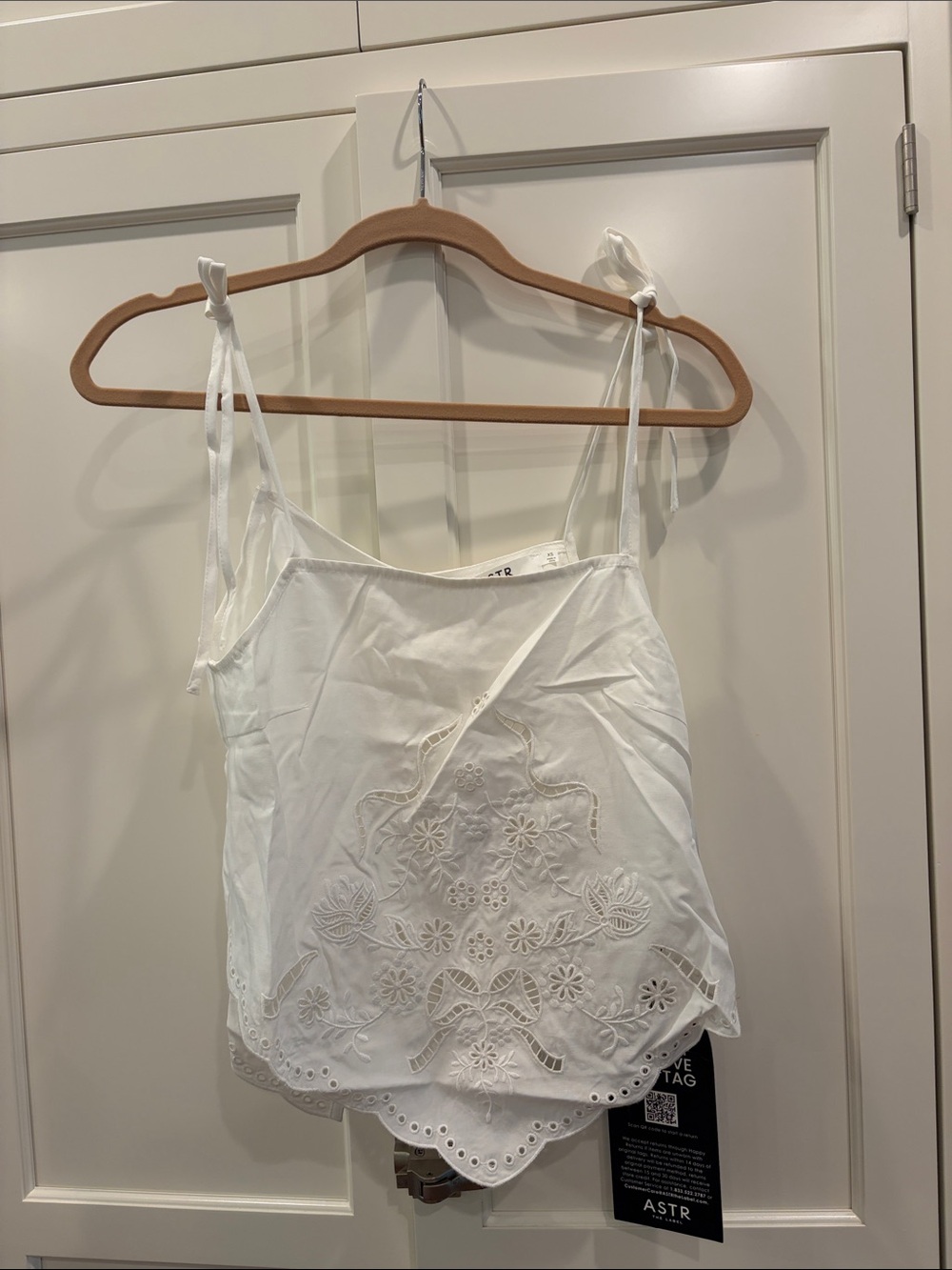 Astr White Embroidered Tie-Shoulder Cami